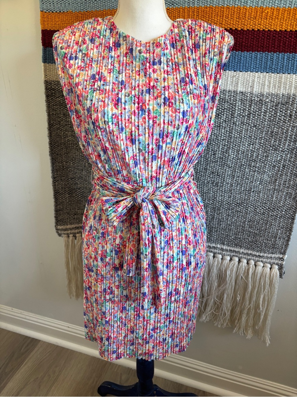 NWT Amanda Uprichard Pleated Floral Tie-Waist Midi Dress